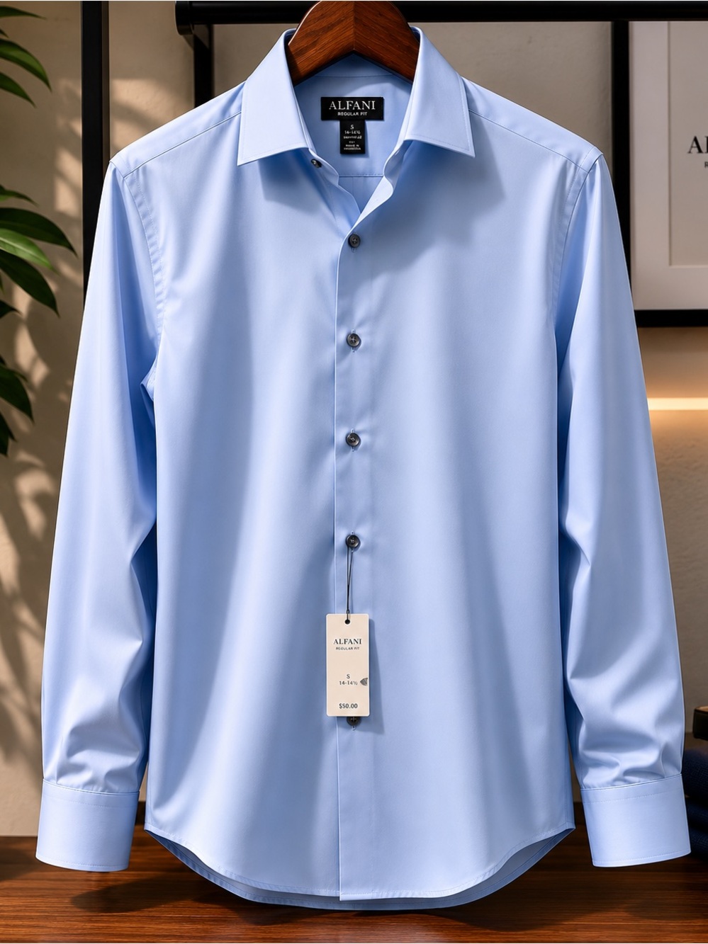 Alfani Light Blue Classic Spread Collar Dress Shirt